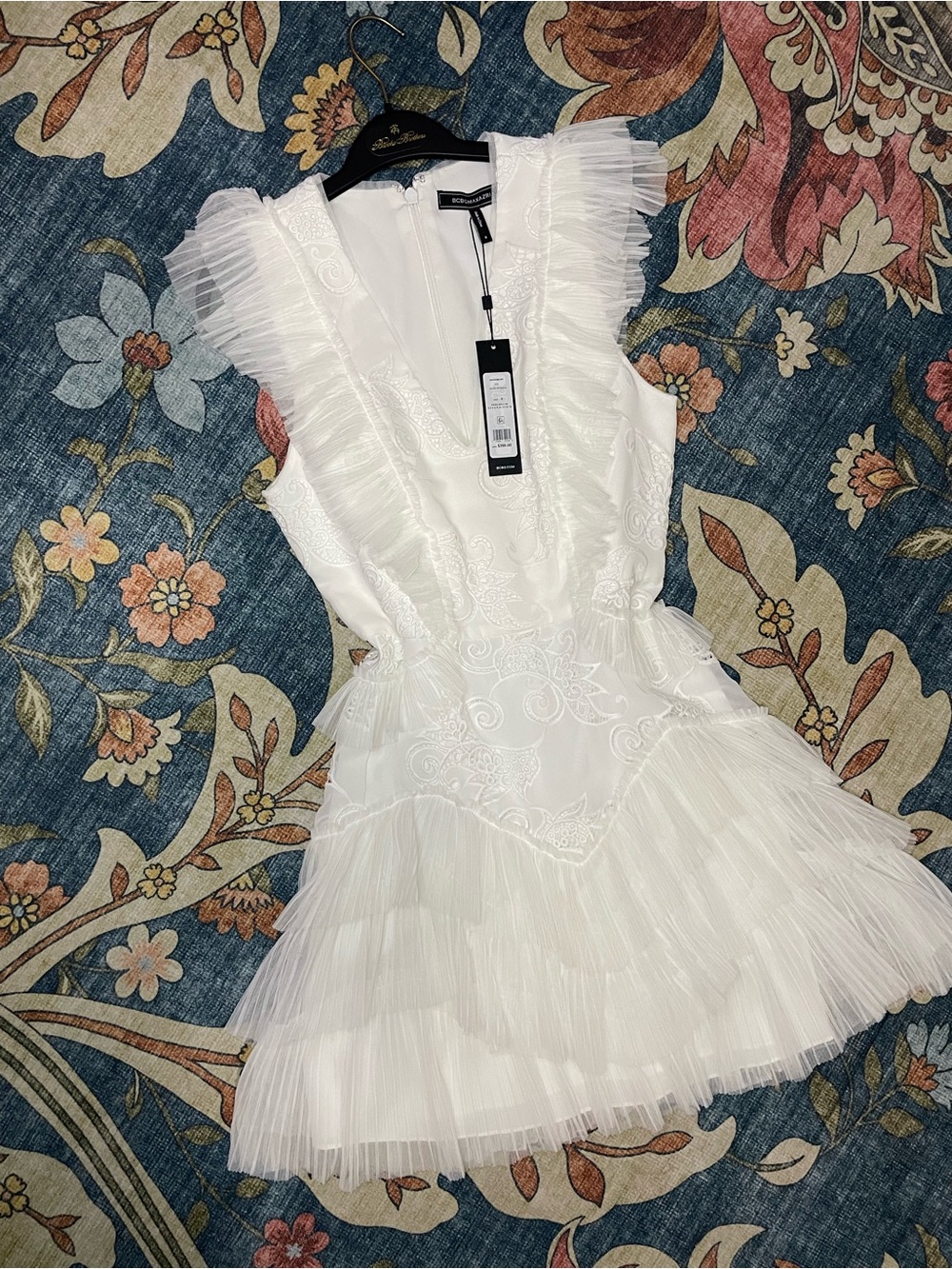 BCBG White Ruffle & Lace Mini Dress